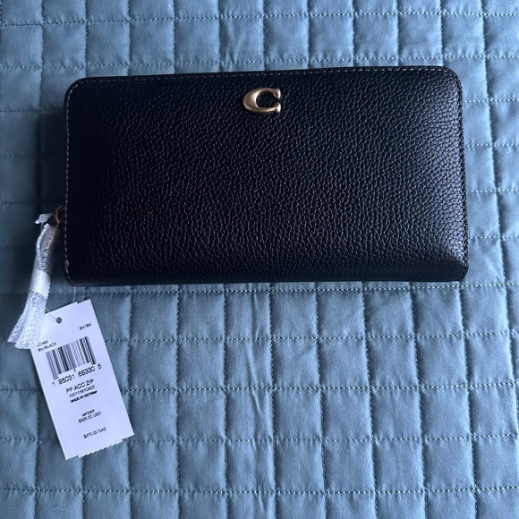 COACH ESSENTIAL ACCORDIAN ZIP LEATHER WALLET BLACK - Picture 4 of 9